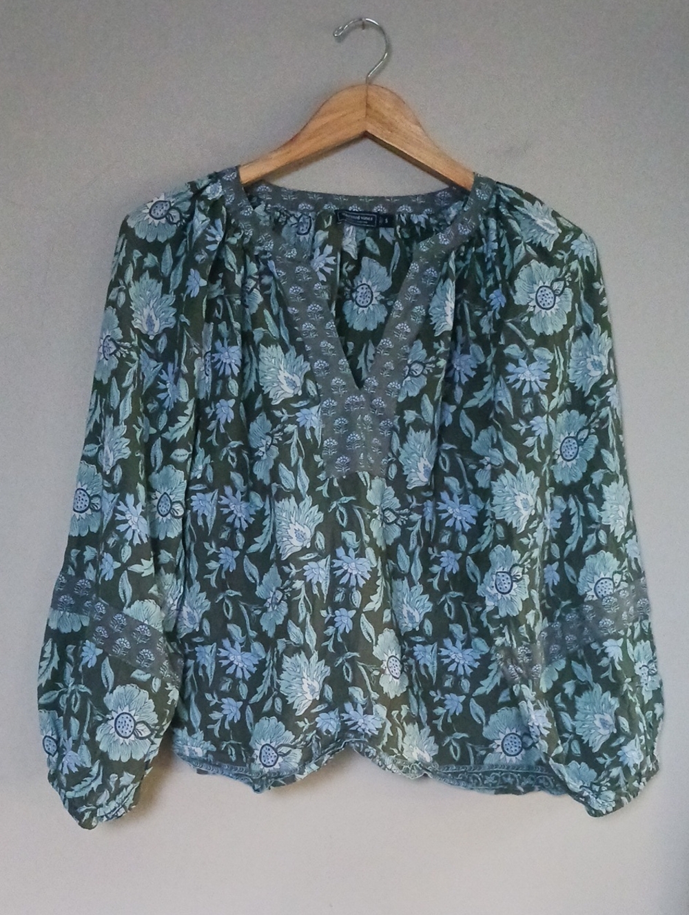 Vinyard Vines Cotton Boho Long Sleeve Popover Floral Top Size S